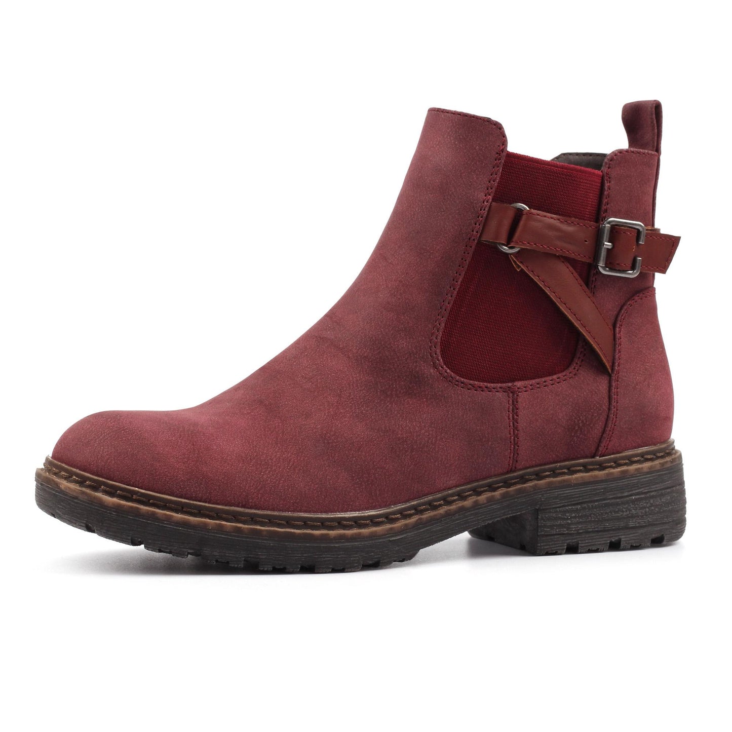 Burgundy - Side - Lunar Womens-Ladies Morris Faux Suede Ankle Boots