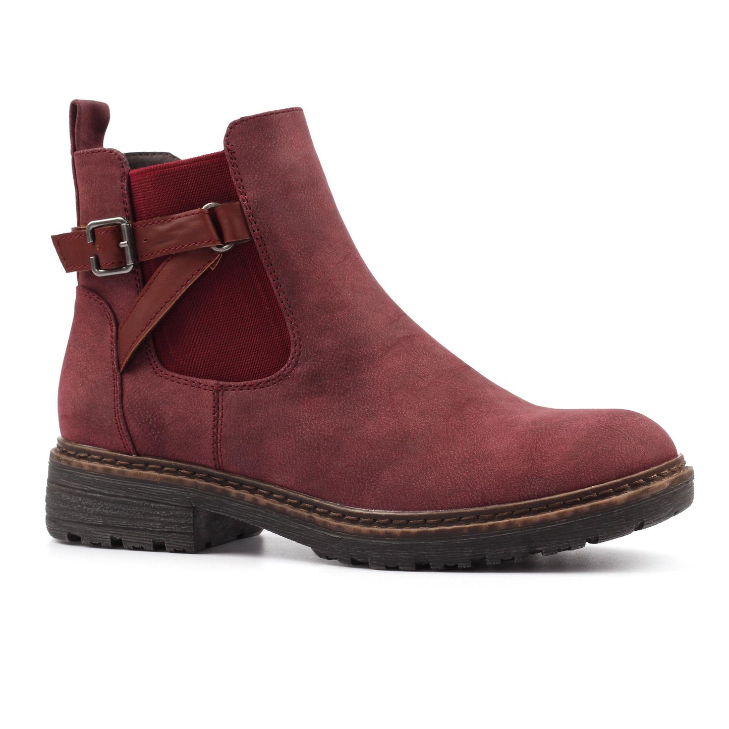 Burgundy - Front - Lunar Womens-Ladies Morris Faux Suede Ankle Boots
