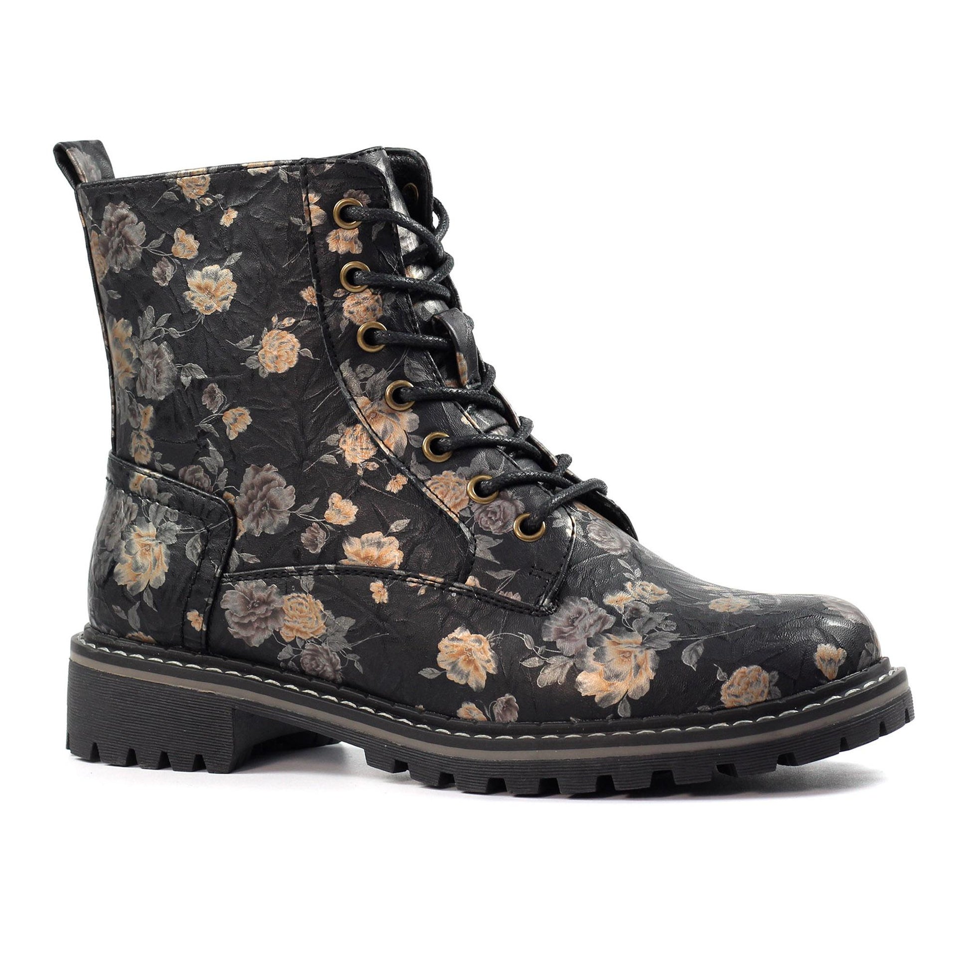Black - Front - Lunar Womens-Ladies Dazzle Floral Ankle Boots