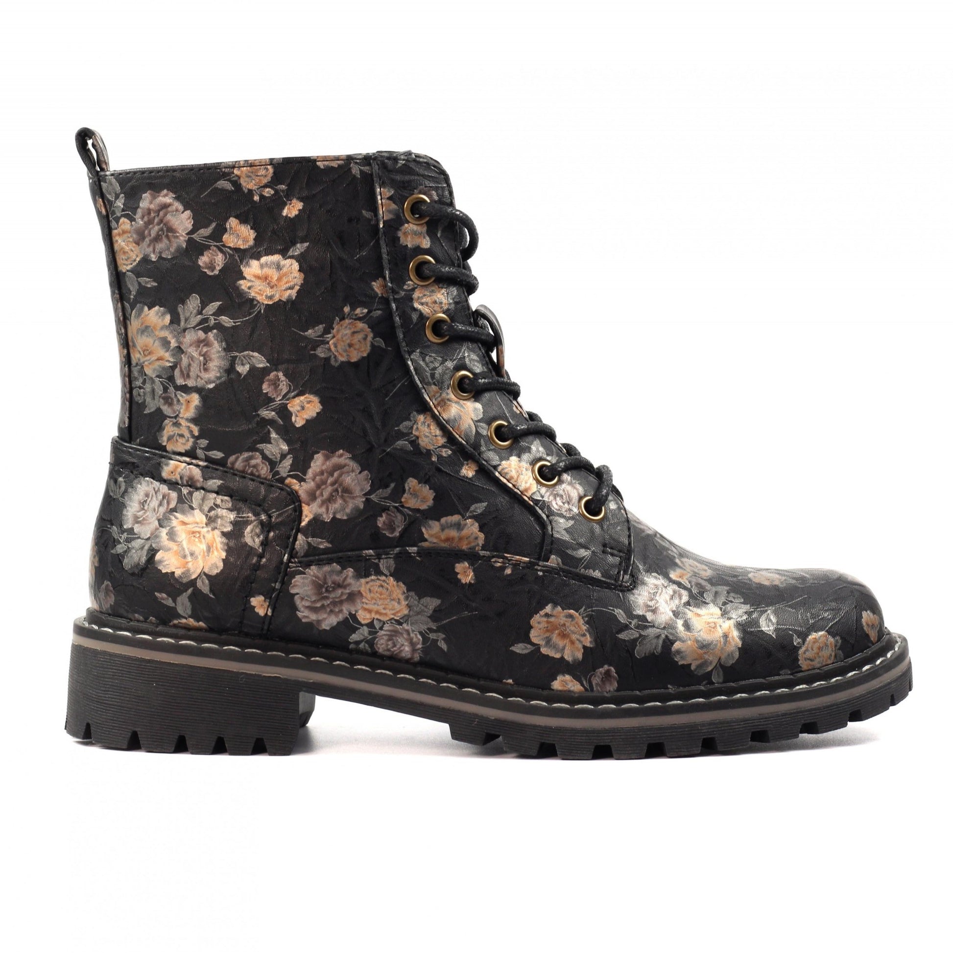 Black - Back - Lunar Womens-Ladies Dazzle Floral Ankle Boots