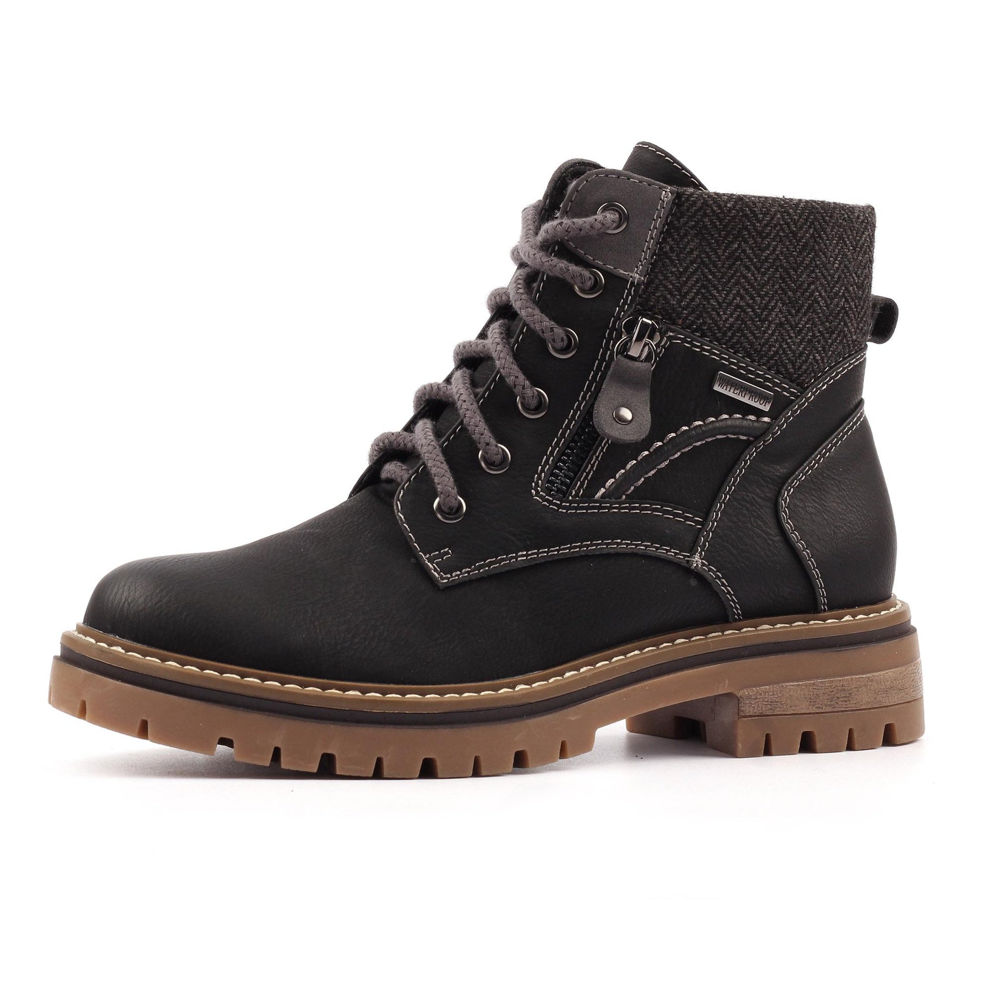 Black - Back - Lunar Womens-Ladies Caramel Faux Leather Waterproof Boots