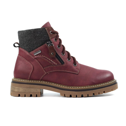 Burgundy - Front - Lunar Womens-Ladies Caramel Faux Leather Waterproof Boots