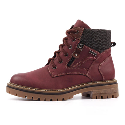 Burgundy - Back - Lunar Womens-Ladies Caramel Faux Leather Waterproof Boots