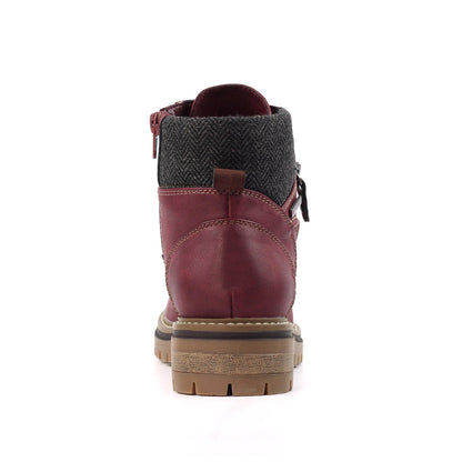Burgundy - Side - Lunar Womens-Ladies Caramel Faux Leather Waterproof Boots