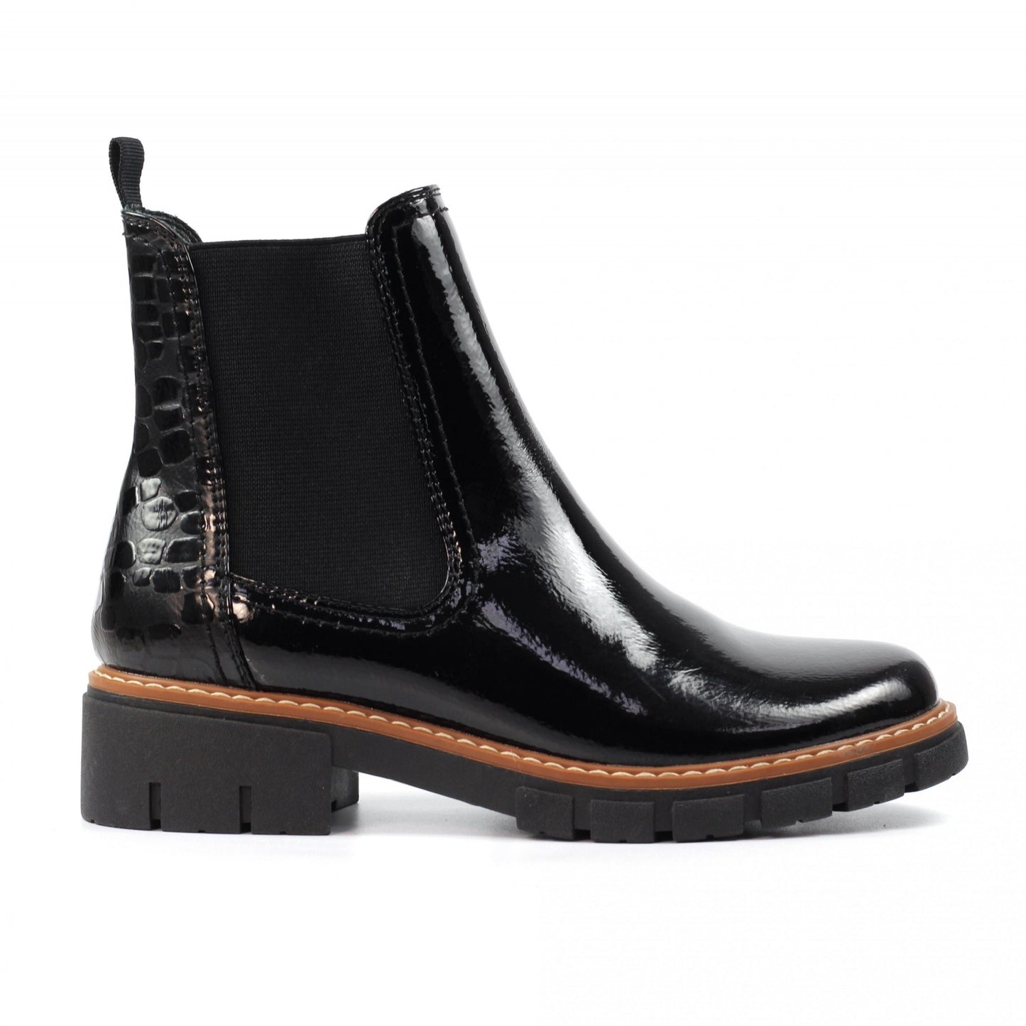 Black - Back - Lunar Womens-Ladies Peace Patent Ankle Boots