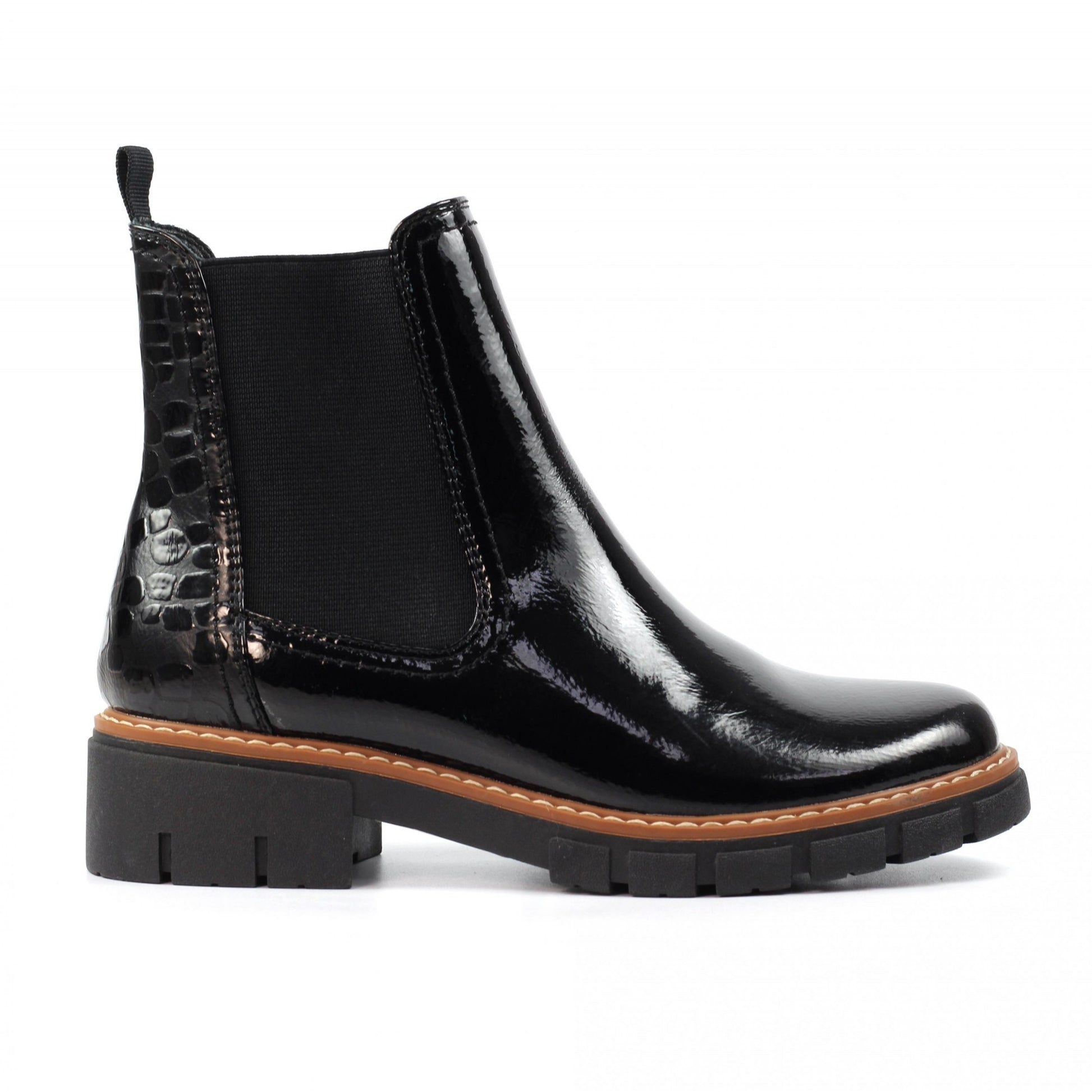Black - Back - Lunar Womens-Ladies Peace Patent Ankle Boots