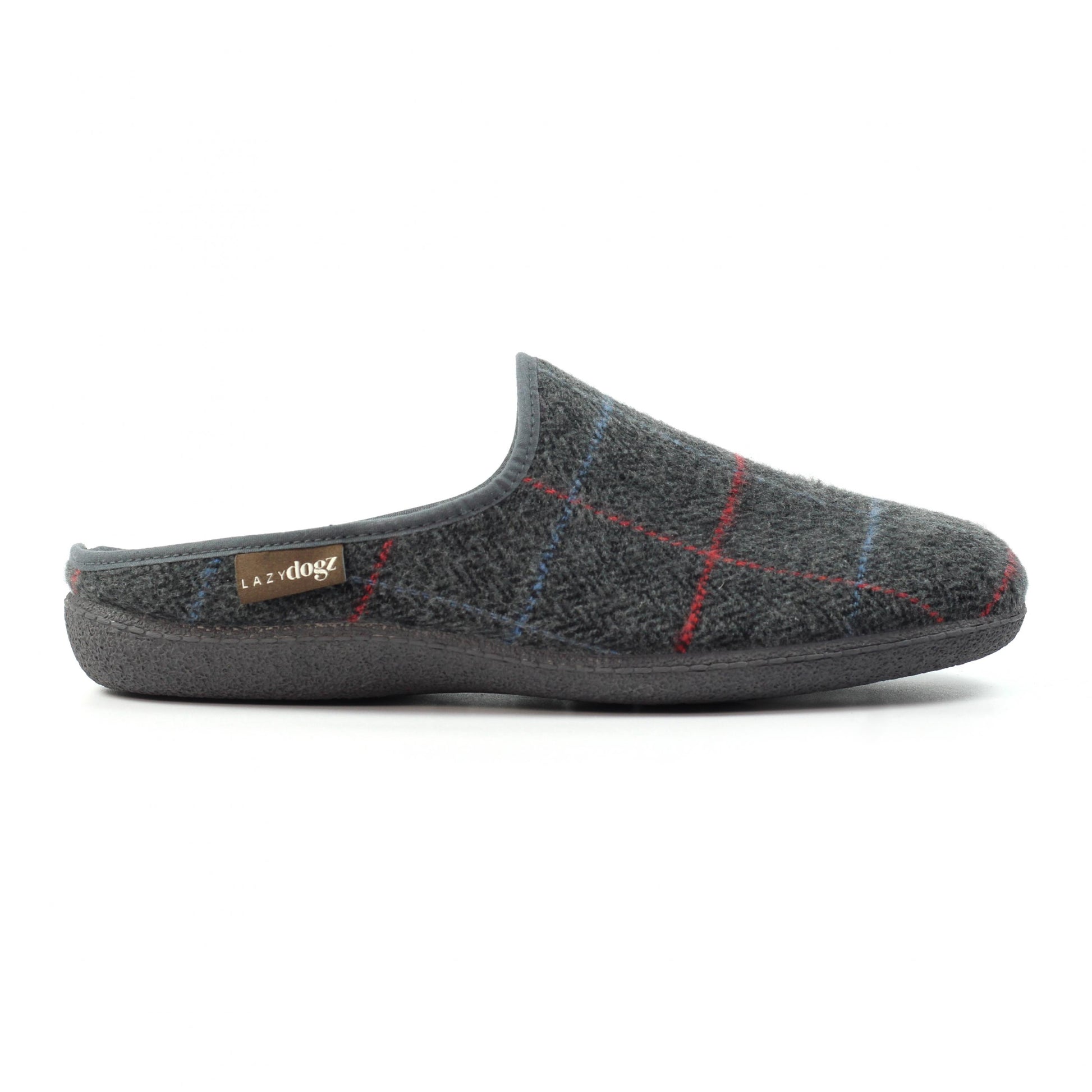 Grey - Back - Lazy Dogz Mens Farrell Mule Slippers