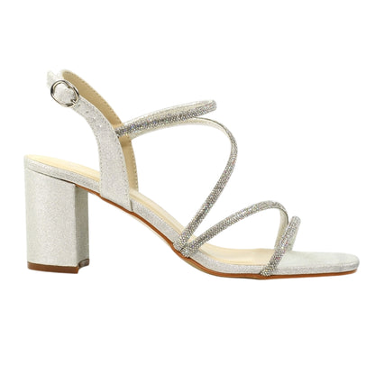 Silver - Side - Lunar Womens-Ladies Toulouse Block Heel Sandals