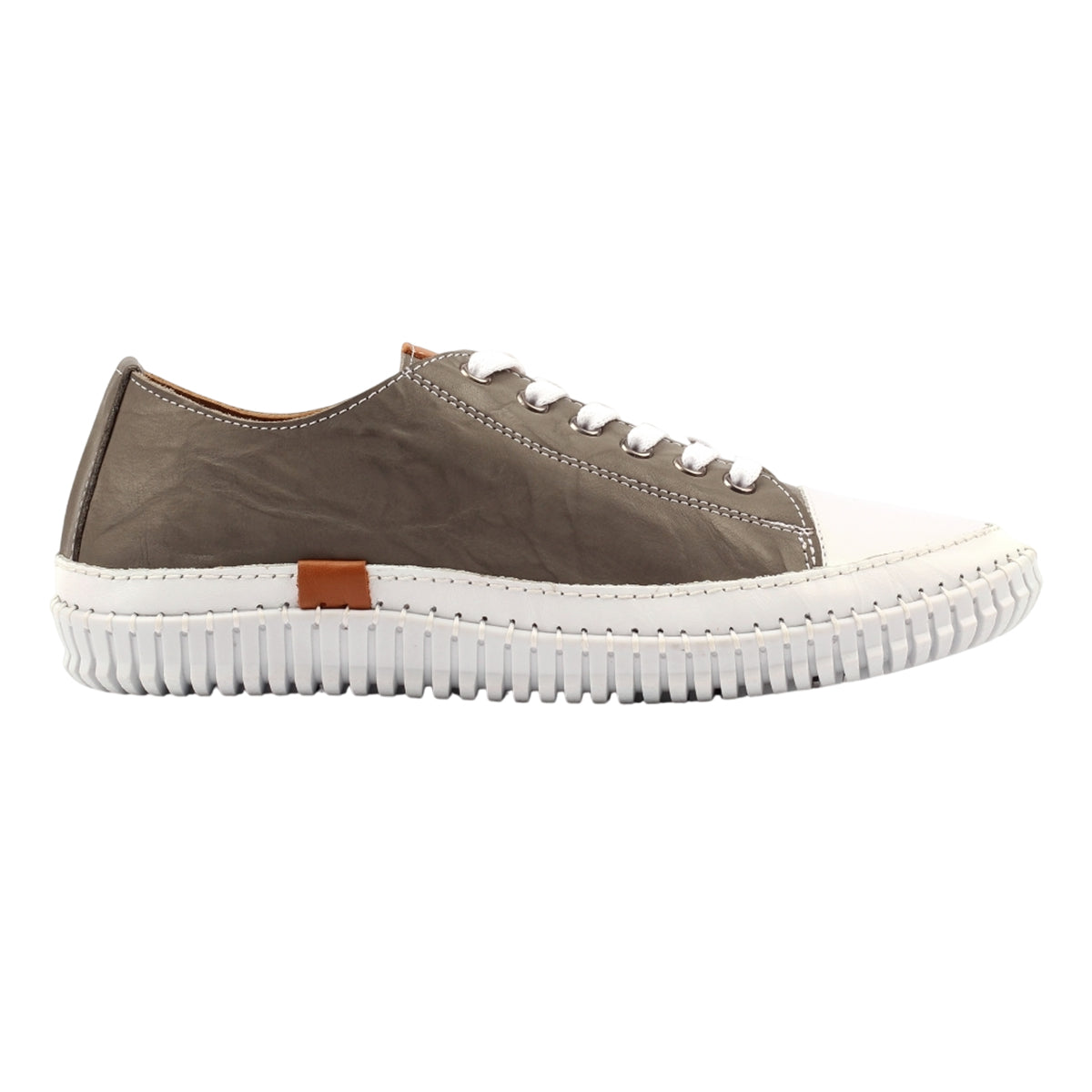 Grey - Side - Lunar Womens-Ladies Truffle II Leather Plimsolls