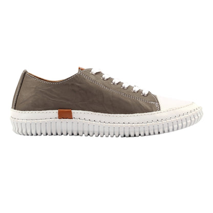 Grey - Side - Lunar Womens-Ladies Truffle II Leather Plimsolls