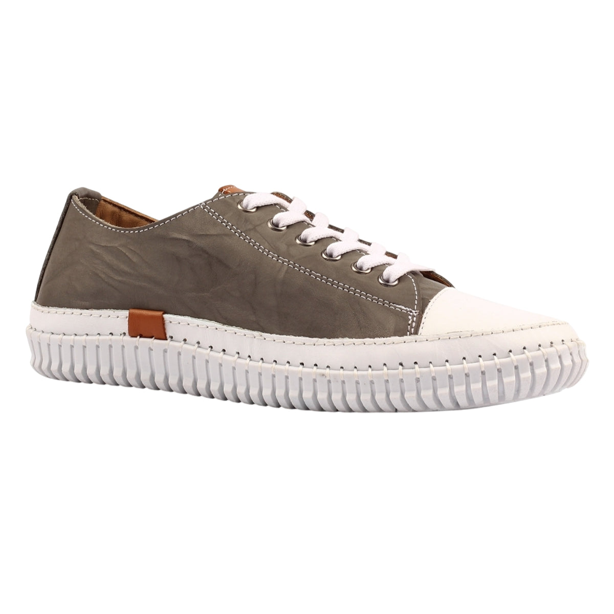 Grey - Front - Lunar Womens-Ladies Truffle II Leather Plimsolls