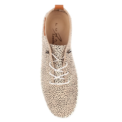 Tan-Black - Pack Shot - Lunar Womens-Ladies St Ives Animal Print Leather Soft Plimsolls
