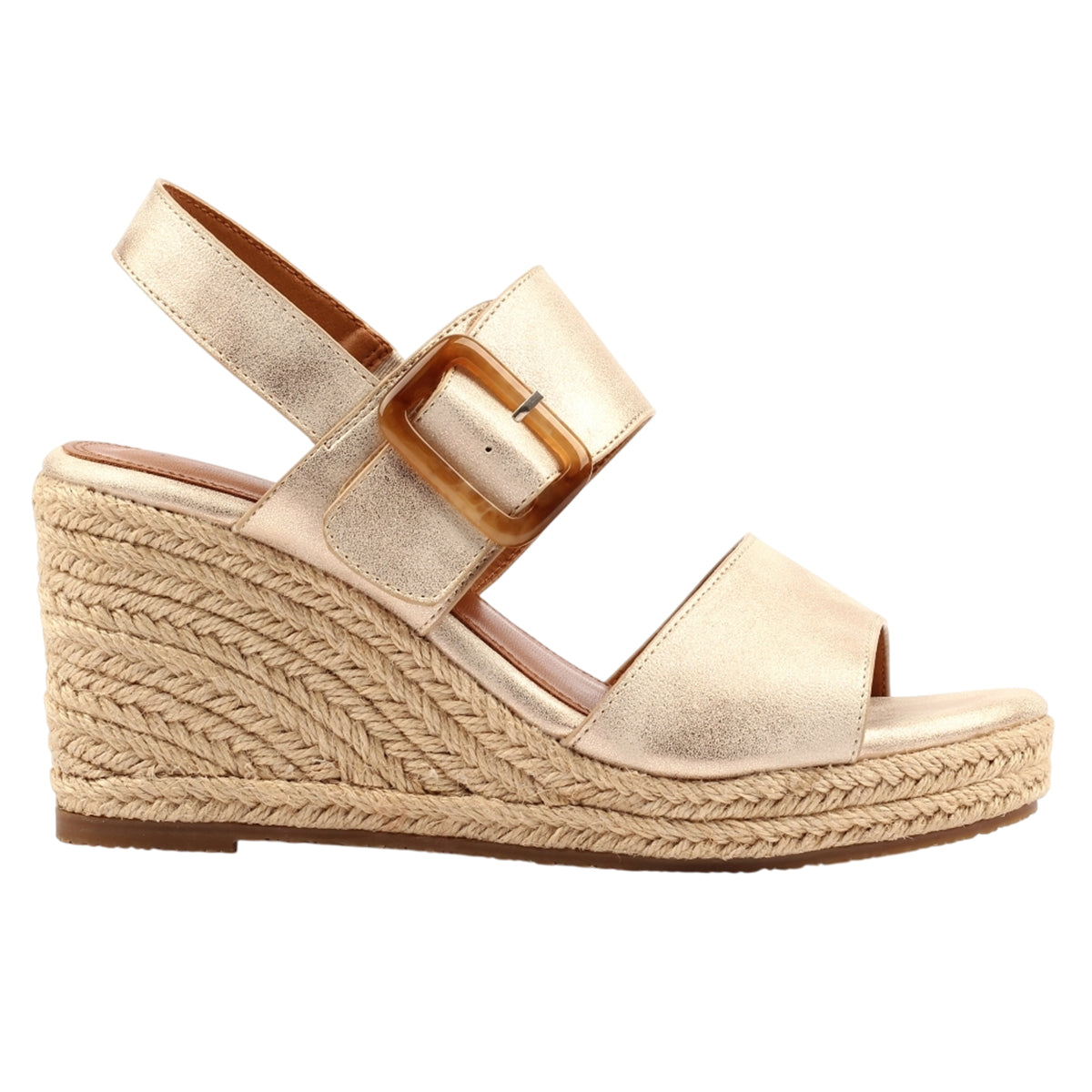 Gold - Side - Lunar Womens-Ladies Rochester Wedge Heel Sandals