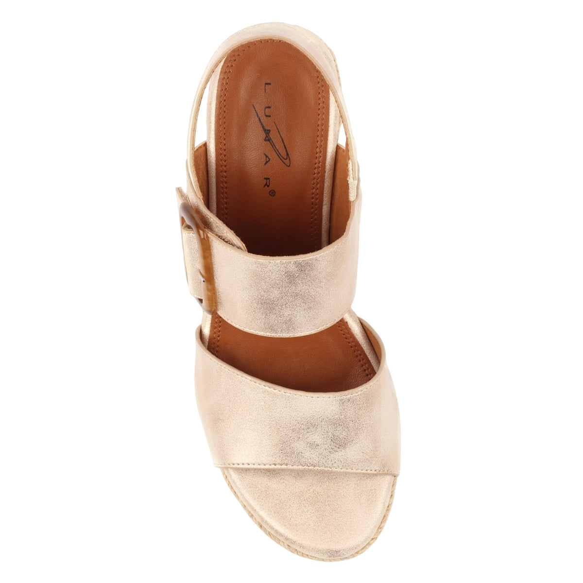 Gold - Pack Shot - Lunar Womens-Ladies Rochester Wedge Heel Sandals