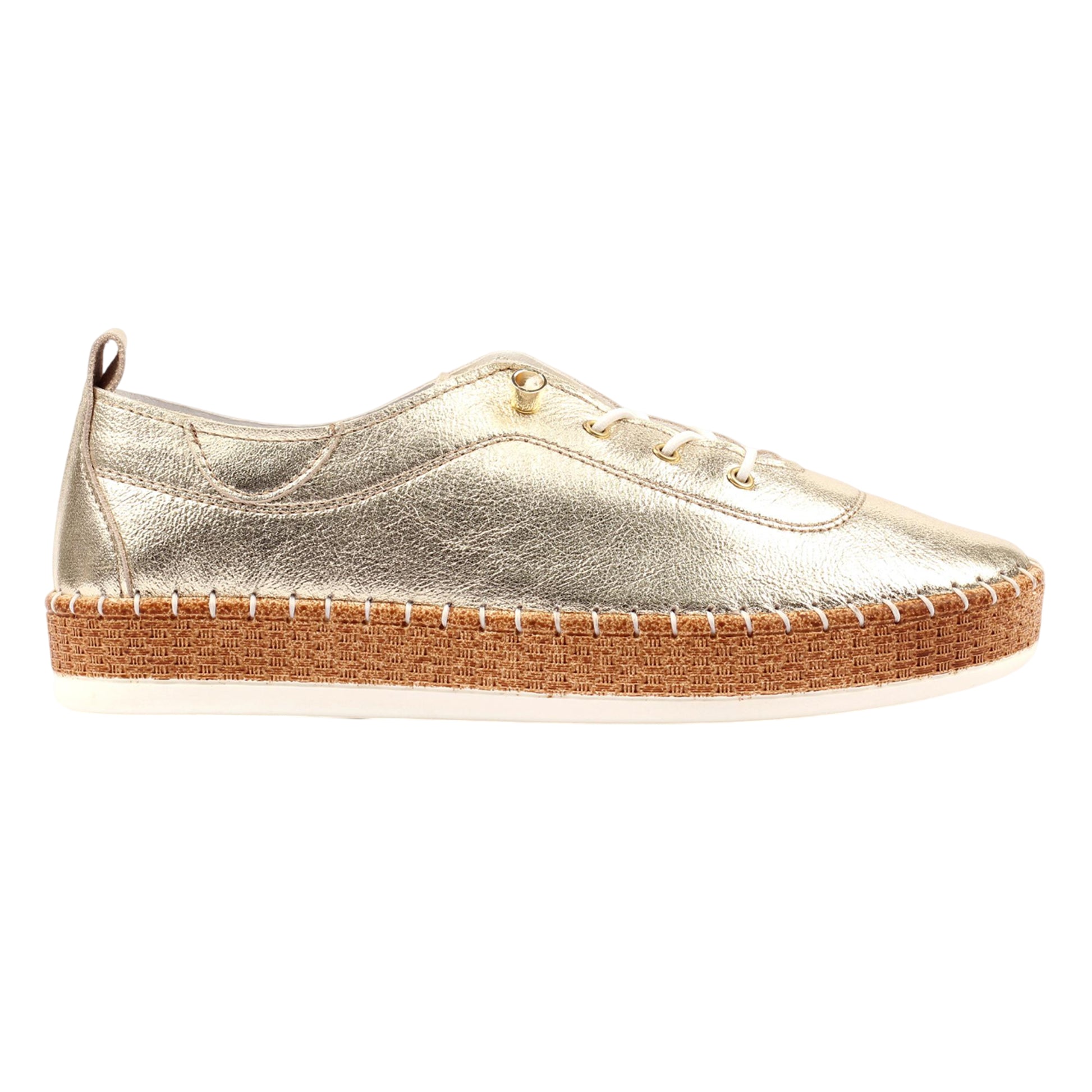 Gold - Back - Lunar Womens-Ladies Evette Leather Soft Plimsolls