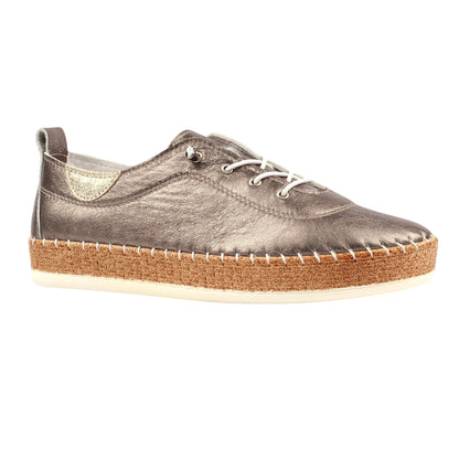 Pewter - Front - Lunar Womens-Ladies Evette Leather Soft Plimsolls