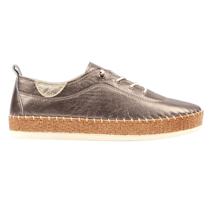 Pewter - Back - Lunar Womens-Ladies Evette Leather Soft Plimsolls