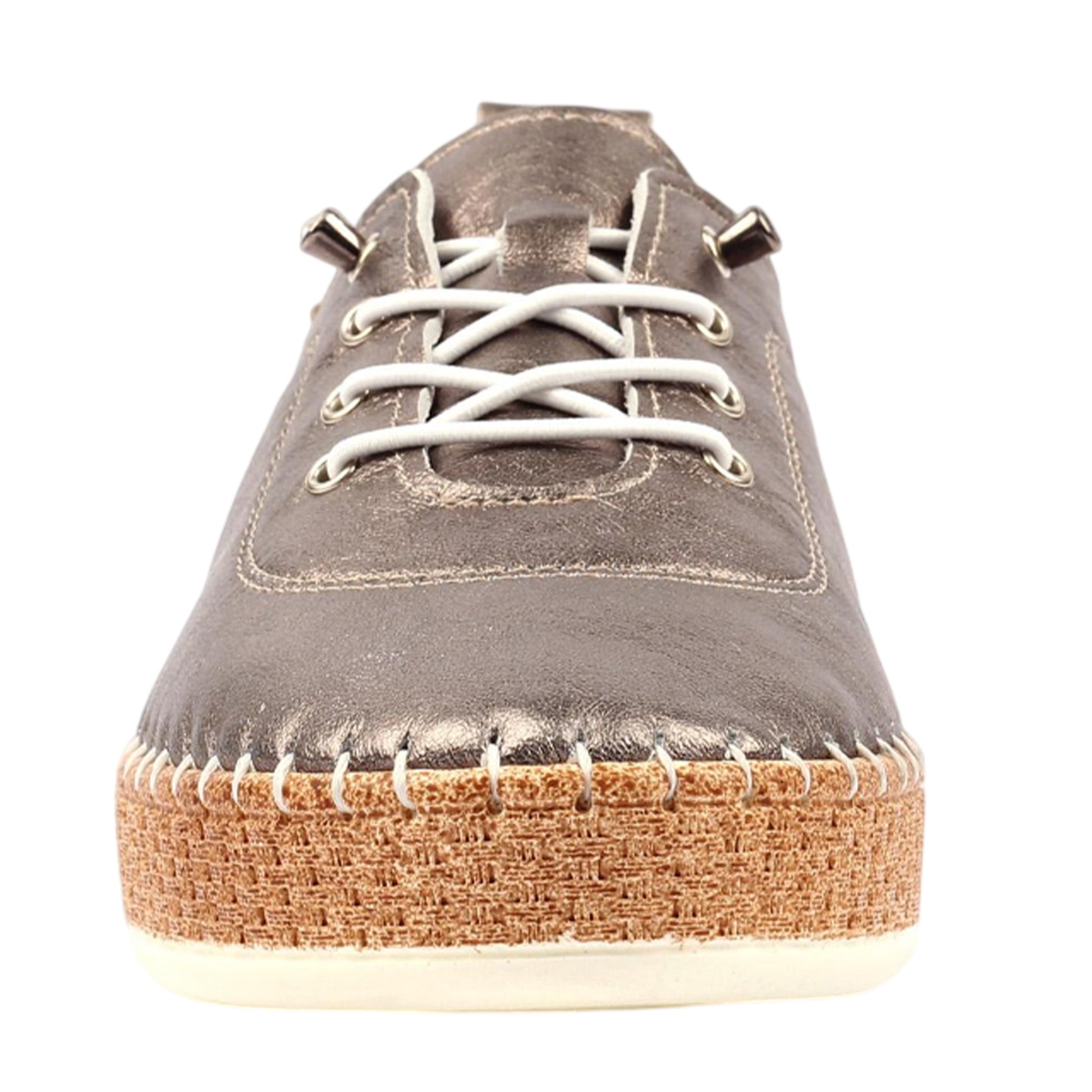 Pewter - Side - Lunar Womens-Ladies Evette Leather Soft Plimsolls