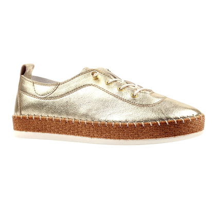 Gold - Front - Lunar Womens-Ladies Evette Leather Soft Plimsolls