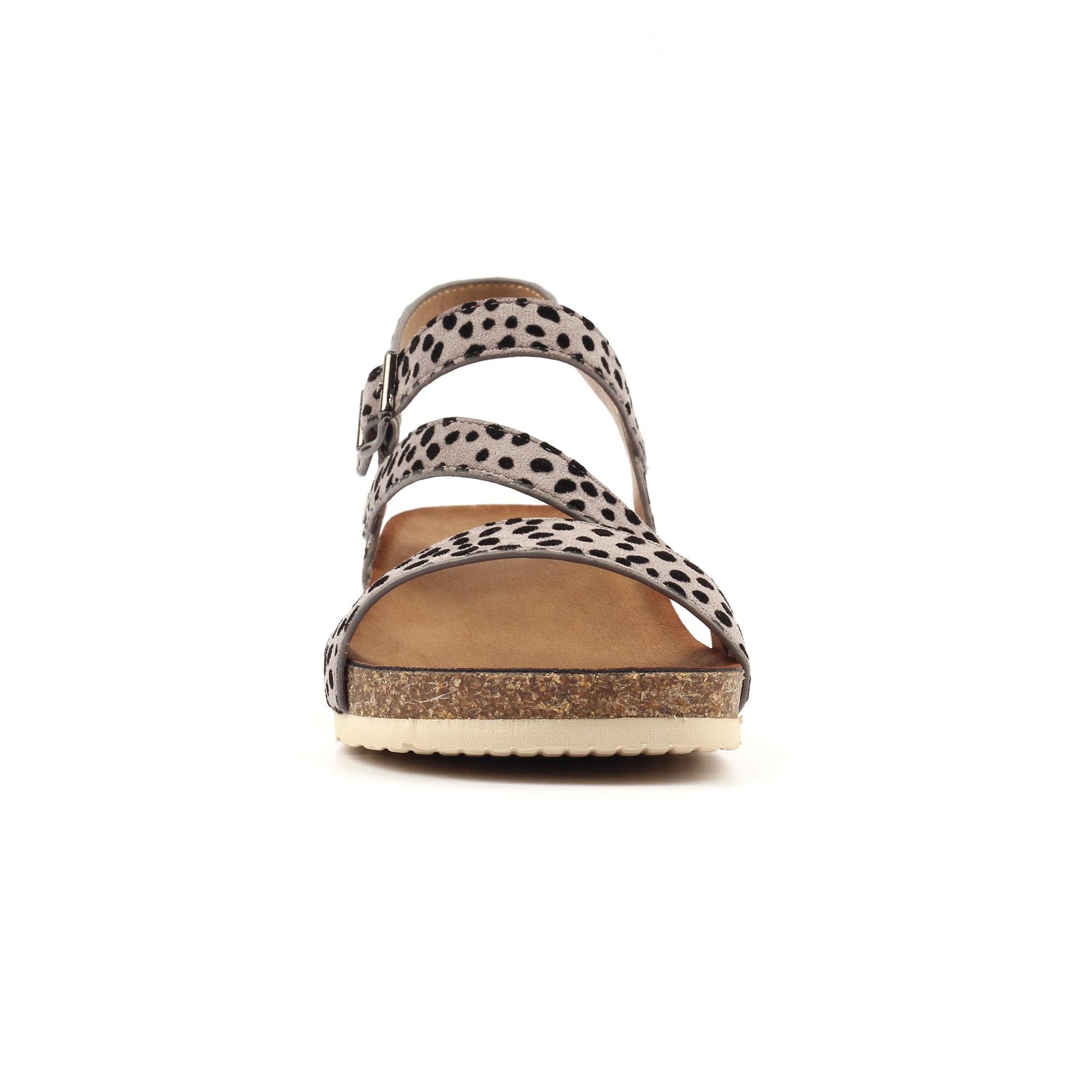 Grey - Side - Lunar Womens-Ladies Muster Leopard Print Wedge Heel Sandals