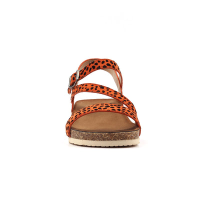 Orange - Side - Lunar Womens-Ladies Muster Leopard Print Wedge Heel Sandals