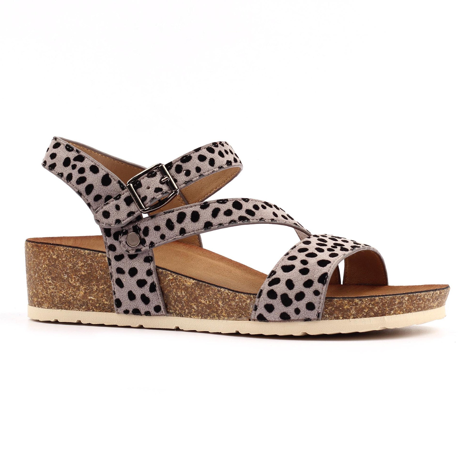Grey - Front - Lunar Womens-Ladies Muster Leopard Print Wedge Heel Sandals