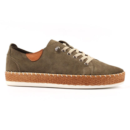 Khaki - Front - Lunar Womens-Ladies Maddison II Suede Plimsolls