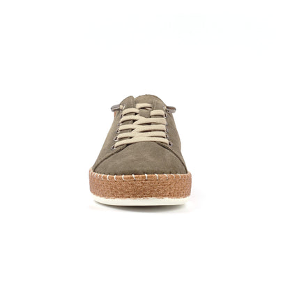 Khaki - Side - Lunar Womens-Ladies Maddison II Suede Plimsolls