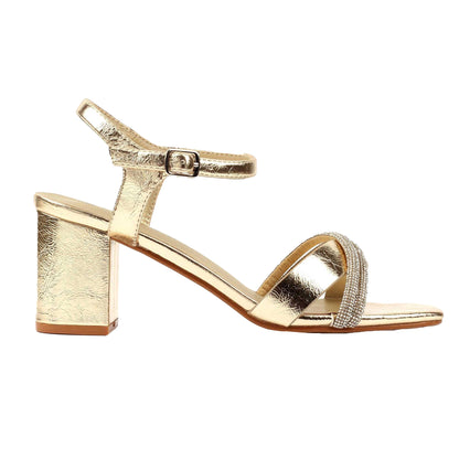 Gold - Back - Lunar Womens-Ladies Jodi Block Heel Sandals
