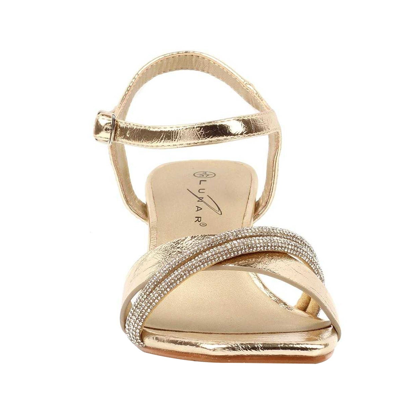 Gold - Side - Lunar Womens-Ladies Jodi Block Heel Sandals