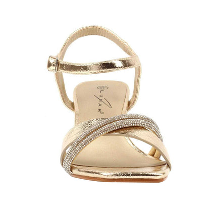 Gold - Side - Lunar Womens-Ladies Jodi Block Heel Sandals