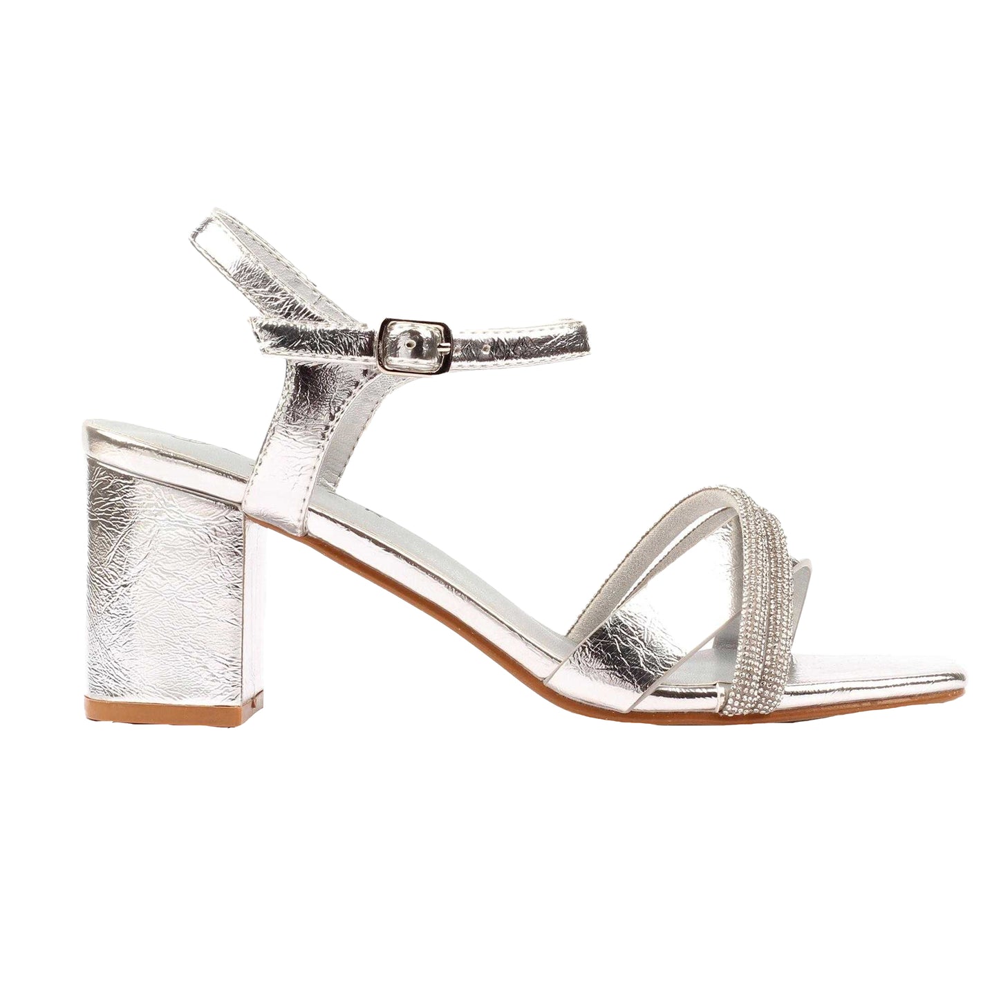Silver - Back - Lunar Womens-Ladies Jodi Block Heel Sandals