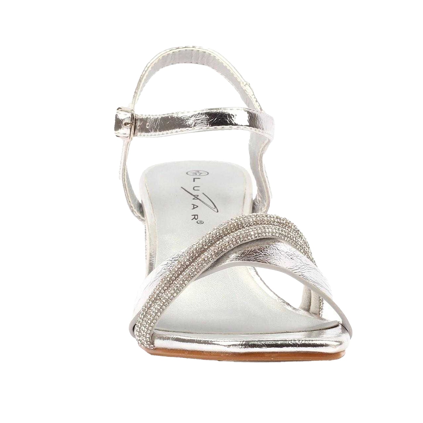Silver - Side - Lunar Womens-Ladies Jodi Block Heel Sandals