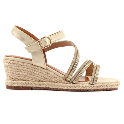 Gold - Back - Lunar Womens-Ladies Izzy Wedge Heel Sandals