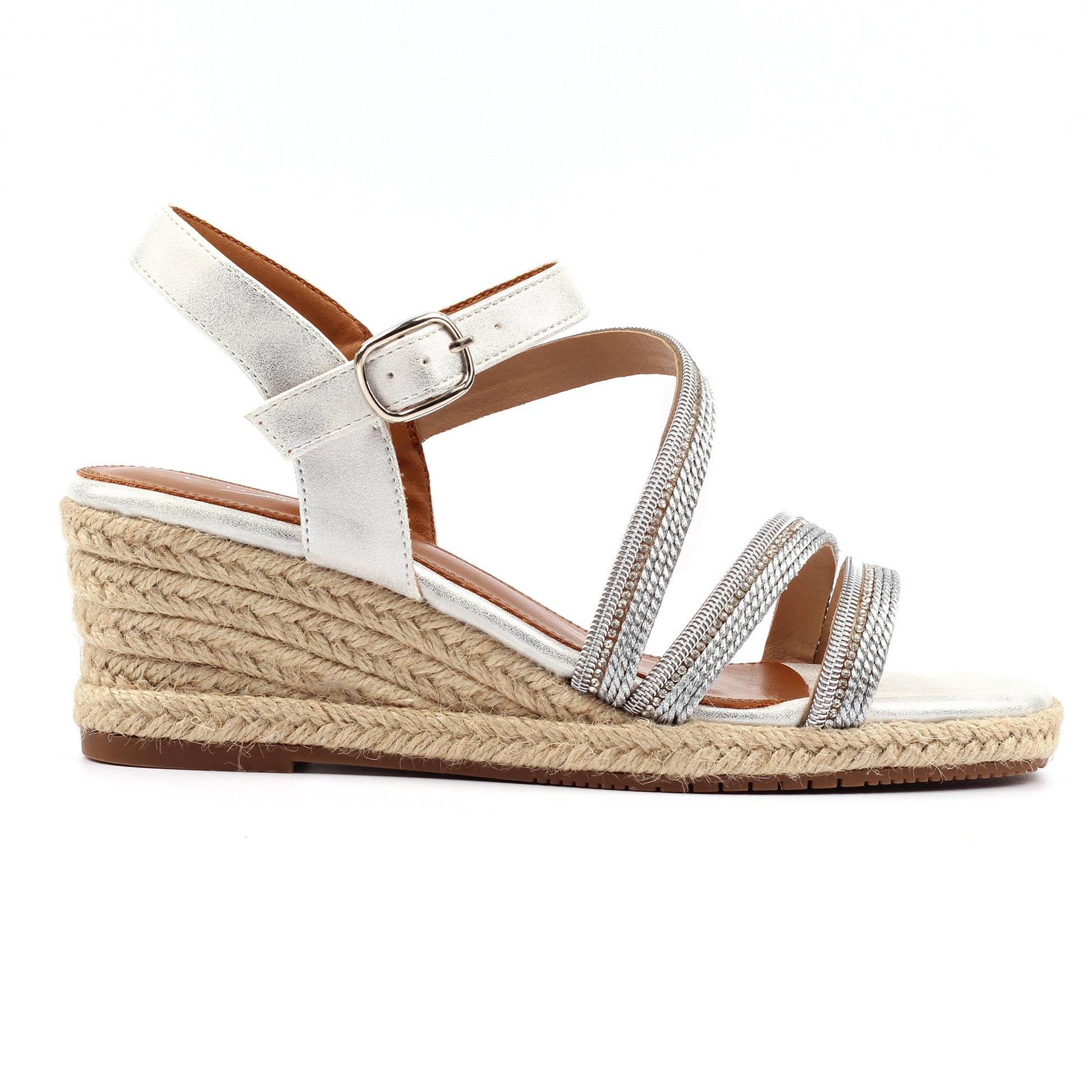 Silver - Back - Lunar Womens-Ladies Izzy Wedge Heel Sandals