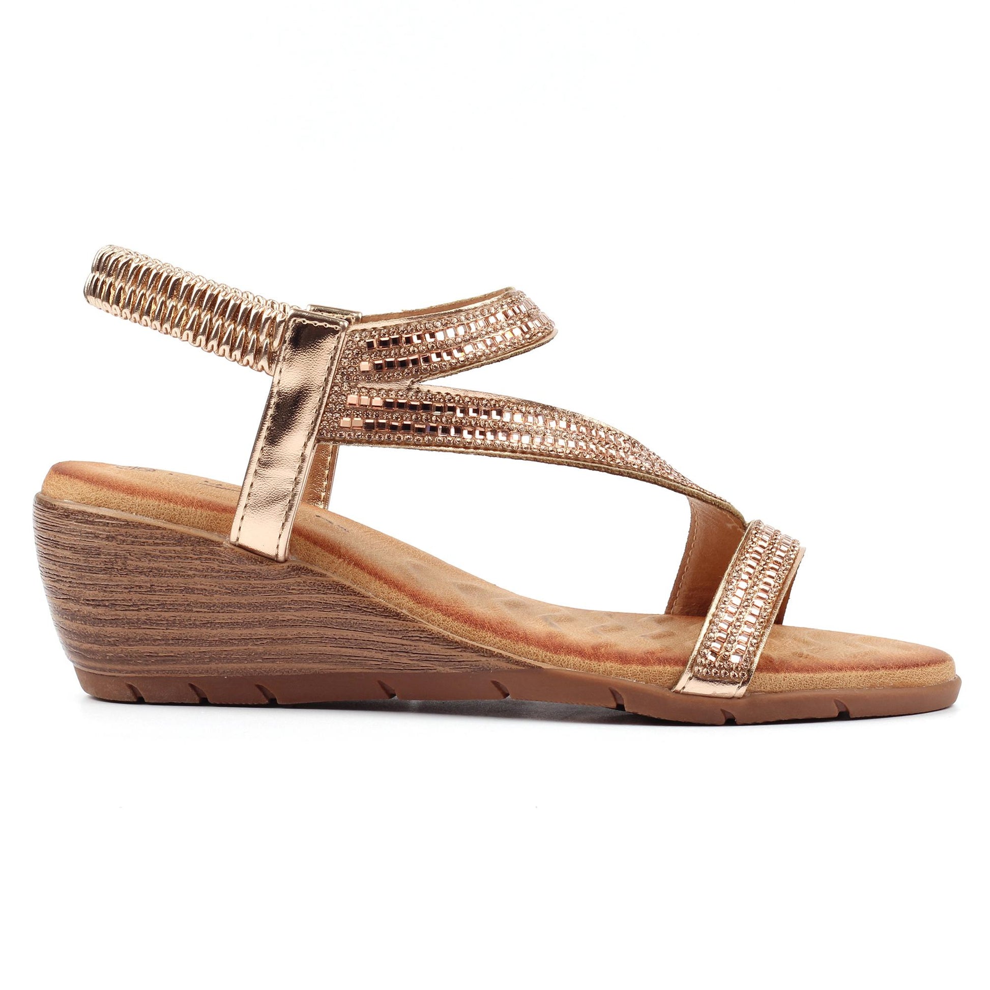 Rose - Back - Lunar Womens-Ladies Darci Wedge Heel Sandals