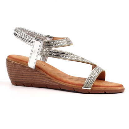 Silver - Front - Lunar Womens-Ladies Darci Wedge Heel Sandals