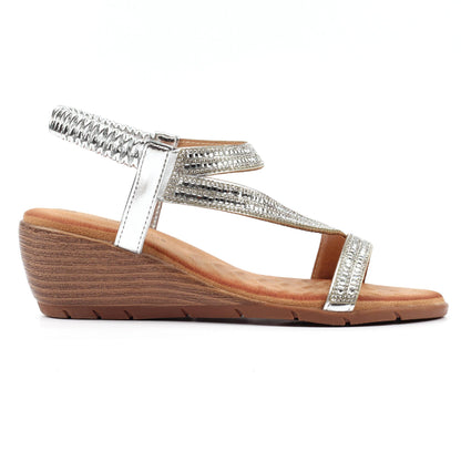 Silver - Back - Lunar Womens-Ladies Darci Wedge Heel Sandals