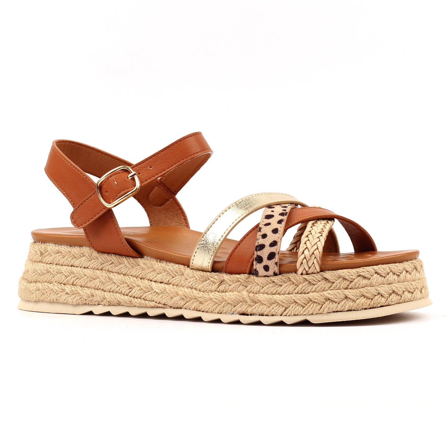 Tan - Front - Lunar Womens-Ladies Flick Sandals
