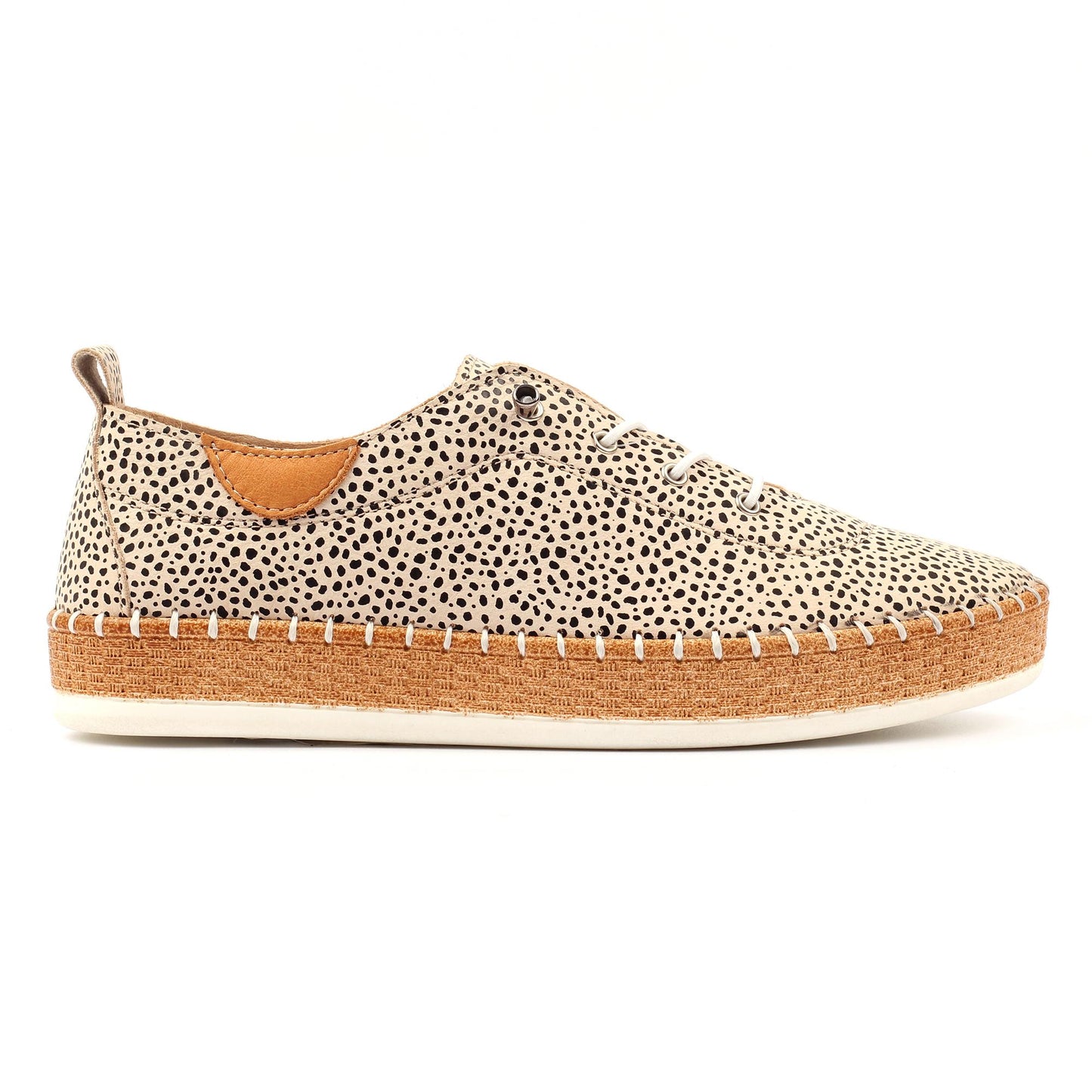 Tan-Light Pink-Black - Back - Lunar Womens-Ladies Animal Print Leather Plimsolls