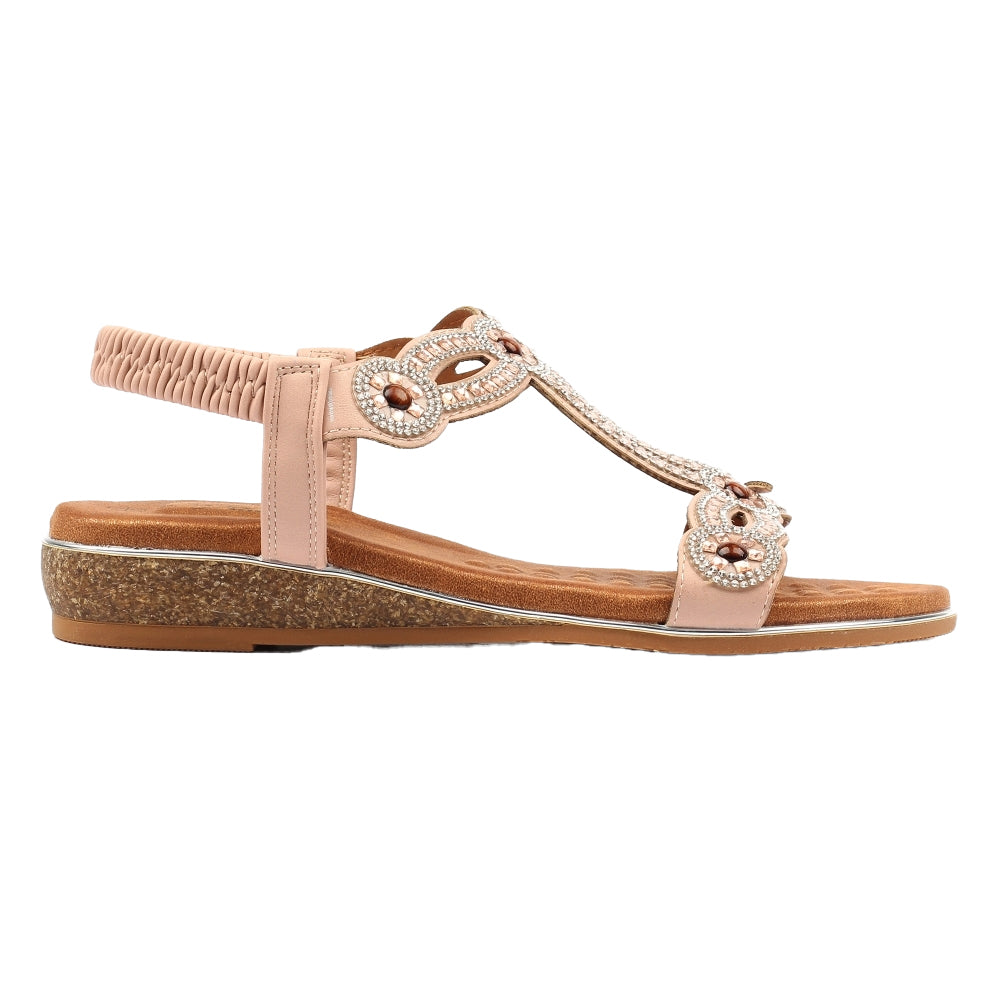 Pink - Side - Lunar Womens-Ladies Indigo Wide Sandals