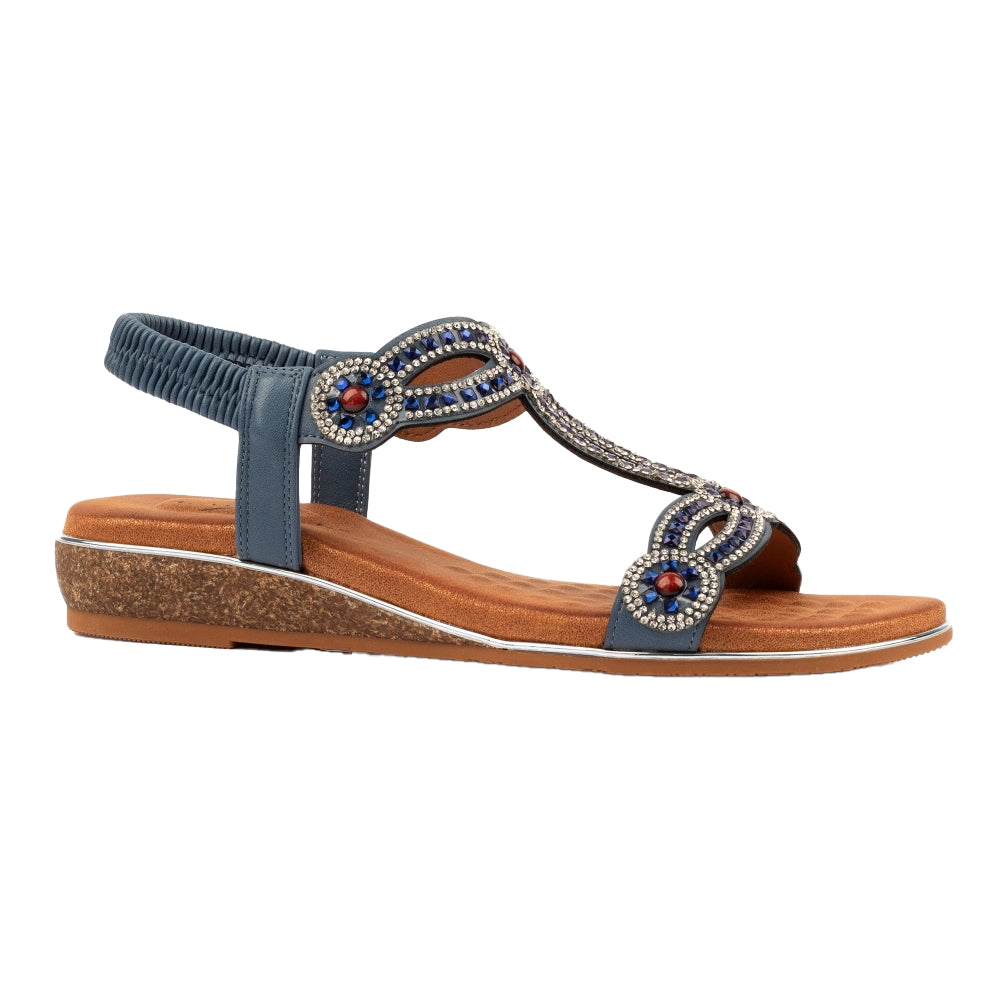 Blue - Front - Lunar Womens-Ladies Indigo Wide Sandals