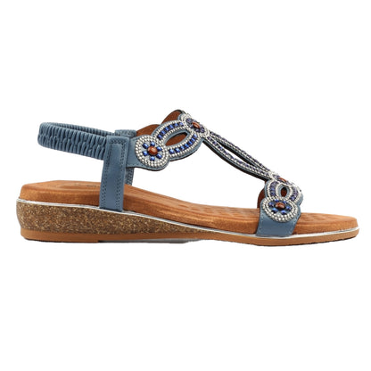 Blue - Side - Lunar Womens-Ladies Indigo Wide Sandals