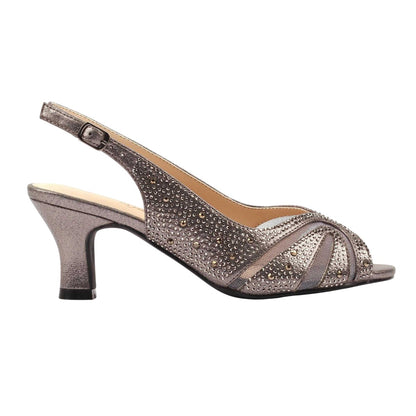 Pewter - Back - Lunar Womens-Ladies Nancy Wide Mid Heel Shoes