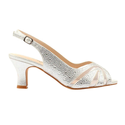Silver - Back - Lunar Womens-Ladies Nancy Wide Mid Heel Shoes