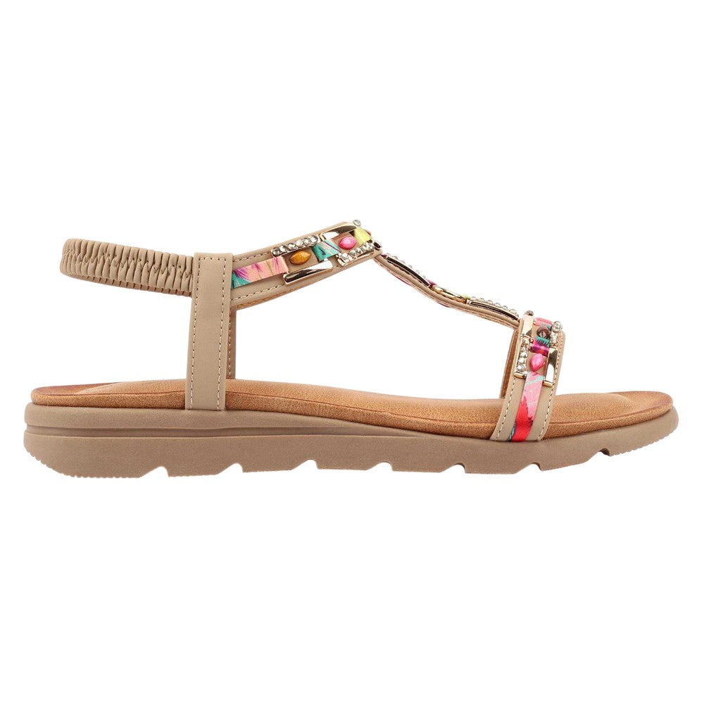 Beige - Back - Lunar Womens-Ladies Drift Sandals