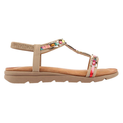 Beige - Back - Lunar Womens-Ladies Drift Sandals