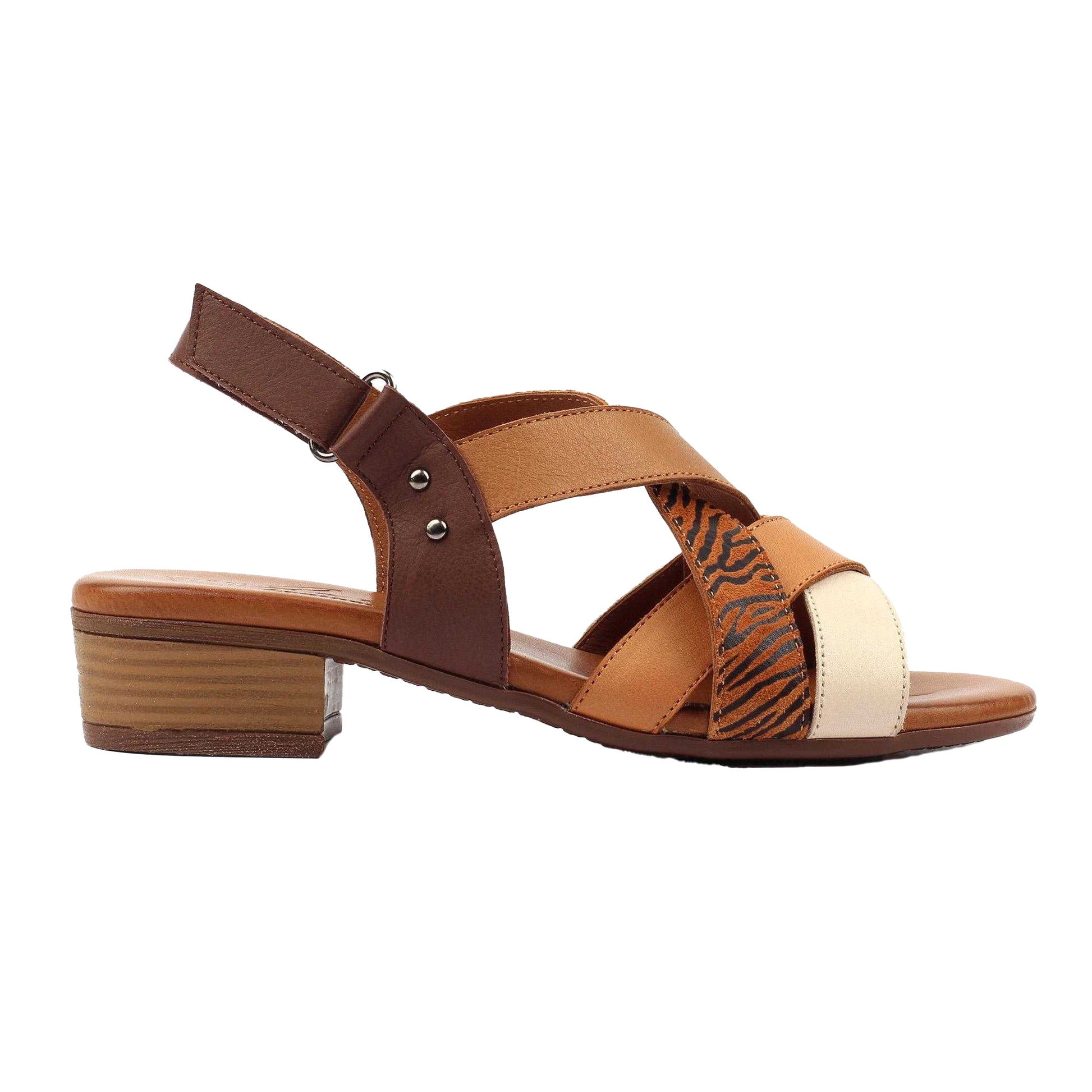Tan - Back - Lunar Womens-Ladies Oprah Leather Sandals