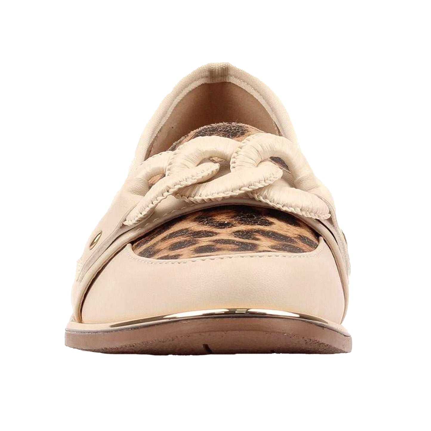 Beige - Back - Lunar Womens-Ladies Sara Leopard Loafers