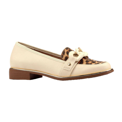 Beige - Front - Lunar Womens-Ladies Sara Leopard Loafers